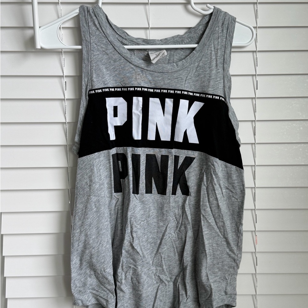 PINK Victoria's Secret Grey Tank with Black & White Logo
